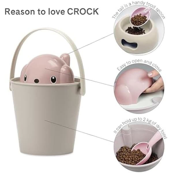 Korg för Kattmat - UNITED PETS - Crock - 2 kg - Tvättbar - Färg Rosa/Grå