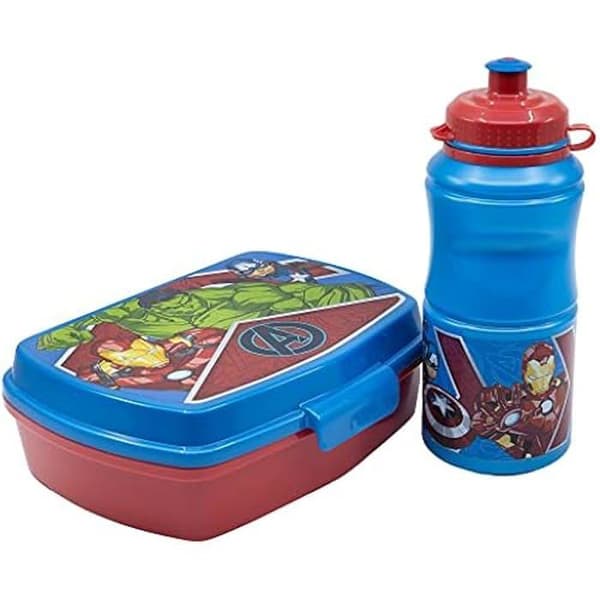 Stor SET VUELTA AL COLE EN CAJA REGALO (BOTELLA SPORT EASY HOLD 380 ML Y SANDWICHERA RECTANGULAR) AVENGERS HERALDIC ARMY