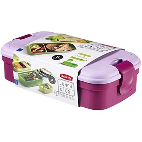Bento med bestick - CURVER - Lila - 23,5x13,5x6,3 cm - Diskmaskinskompatibel - Modernt design