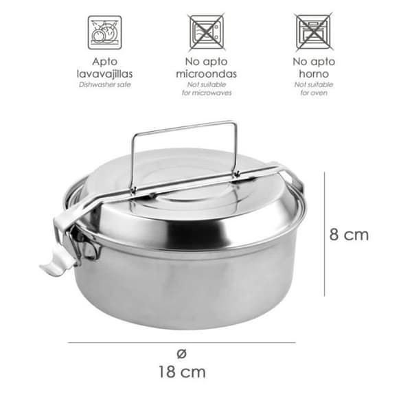 Rostfritt stål Lunchbox i metall med 2 tallrikar Ø 18 cm. Lunchlåda, metallmatlåda, metallmatbärare,