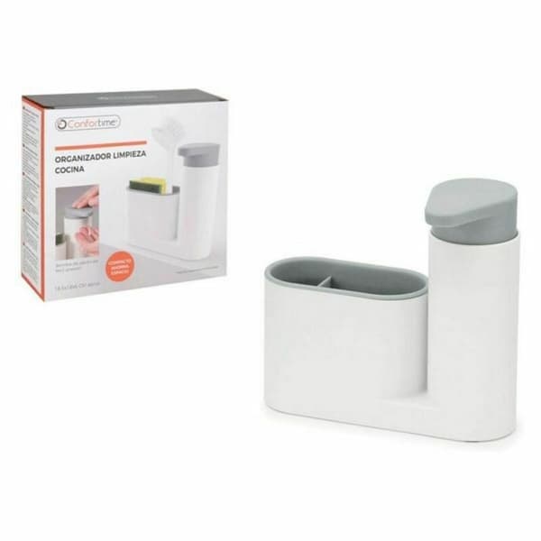 Diskmedelspump 2-i-1 Confortime 18 x 6 x 16 cm Tvålfat Vit (12 antal)
