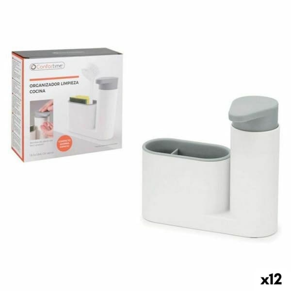 Diskmedelspump 2-i-1 Confortime 18 x 6 x 16 cm Tvålfat Vit (12 antal)