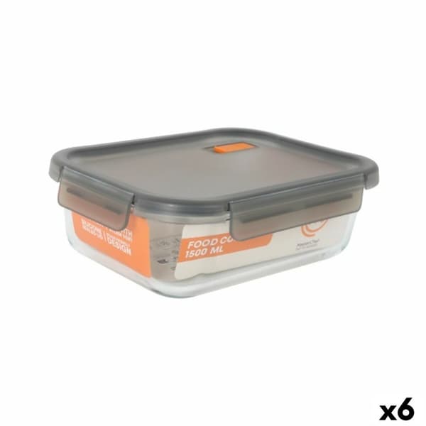 Hermetisk madkasse MasterChef Grå Gennemsigtig Rektangulær 1,5 L (6 enheder)