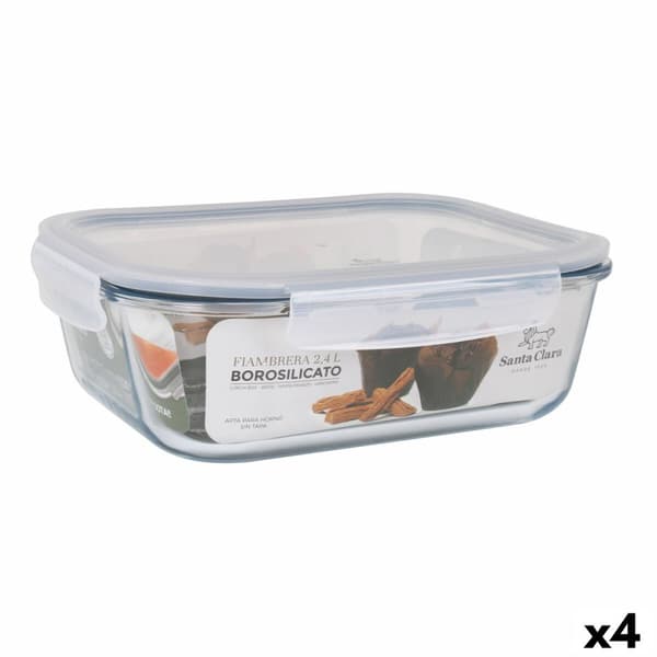 Hermetisk matlåda Santa Clara Transparent Rektangulär 2,4 L (4 antal)