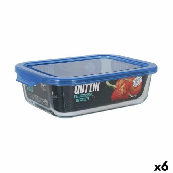 Hermetisk matlåda Quttin Blå Transparent Rektangulär 1 L (6 antal)
