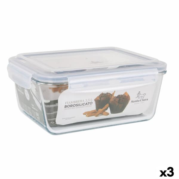 Hermetisk matlåda Santa Clara Transparent Rektangulär 3,5 L (3 antal)