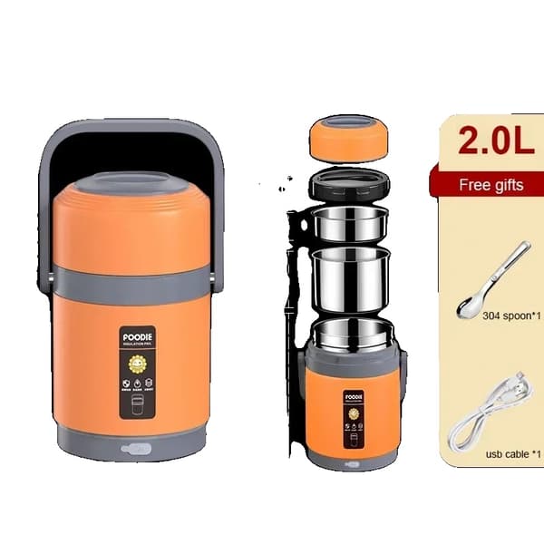 USB Elektrisk Varmelunchboks, 1,6L/2,0L Kapacitet, Rustfrit Stål Materiale,2L orange Ingen stik