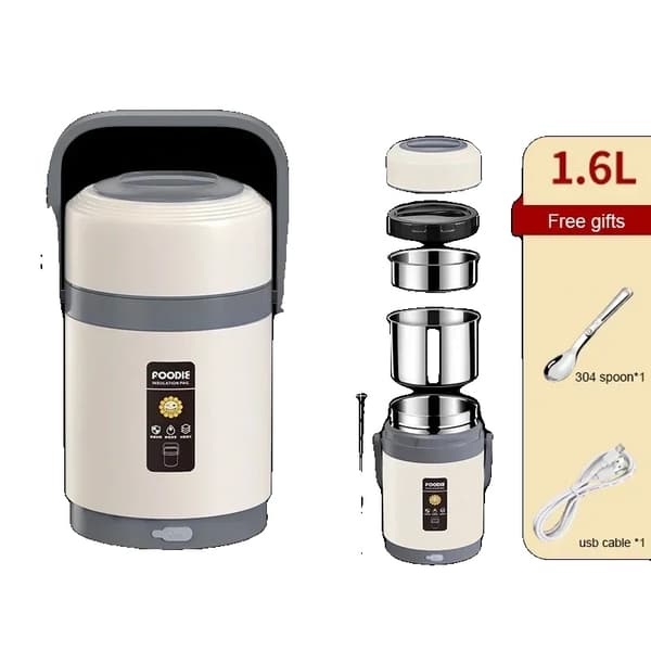 USB Elektrisk Varmelunchboks, 1,6L/2,0L Kapacitet, Rustfrit Stål Materiale,1.6L hvid Ingen stik