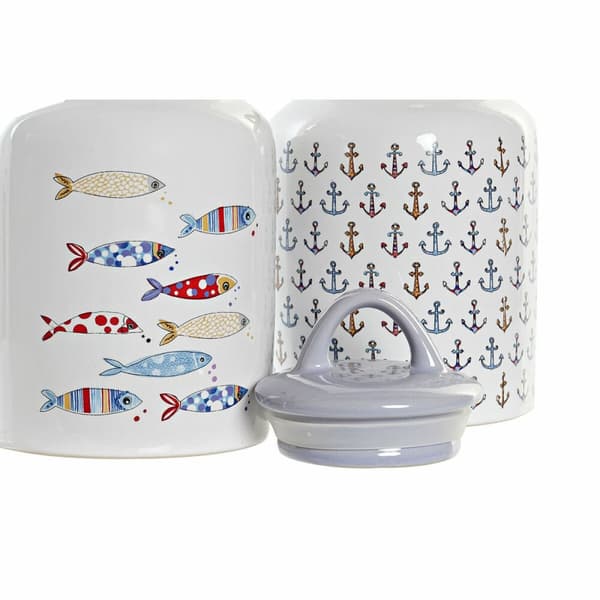 Burk DKD Home Decor Vit Multicolour Stengods Medelhavs (2 antal)