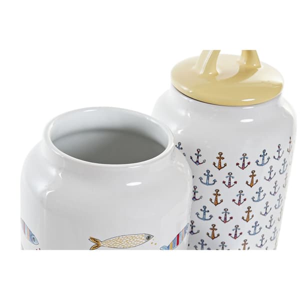 Purkki DKD Home Decor Valkoinen Monivärinen Kivitavara Välimeren (2 osaa)