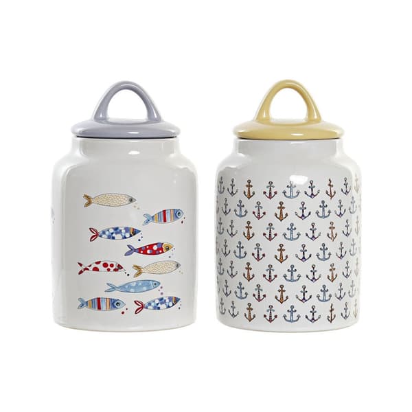 Purkki DKD Home Decor Valkoinen Monivärinen Kivitavara Välimeren (2 osaa)