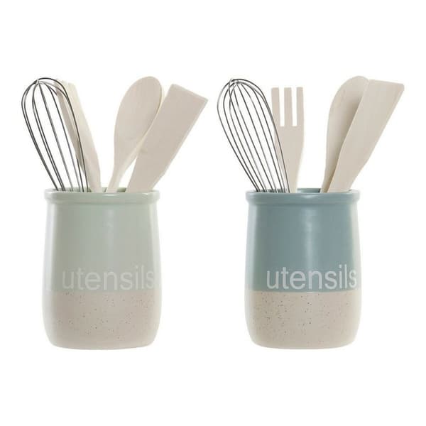 Dåse til køkkenudstyr DKD Home Decor Gummitræ Stentøj (2 pcs)