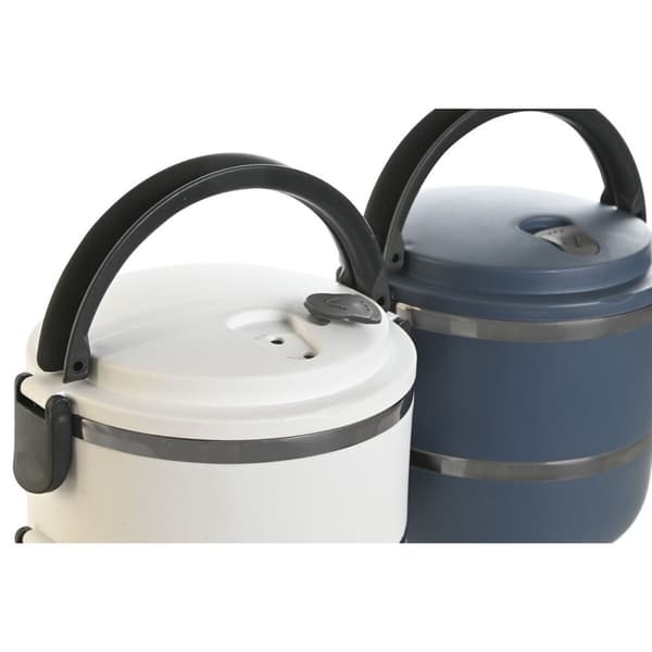 Lunchlåda DKD Home Decor Blå Vit Mörkgrå Rostfritt stål polypropen 1,5 L (2 antal)
