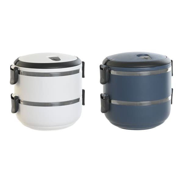 Lunchlåda DKD Home Decor Blå Vit Mörkgrå Rostfritt stål polypropen 1,5 L (2 antal)