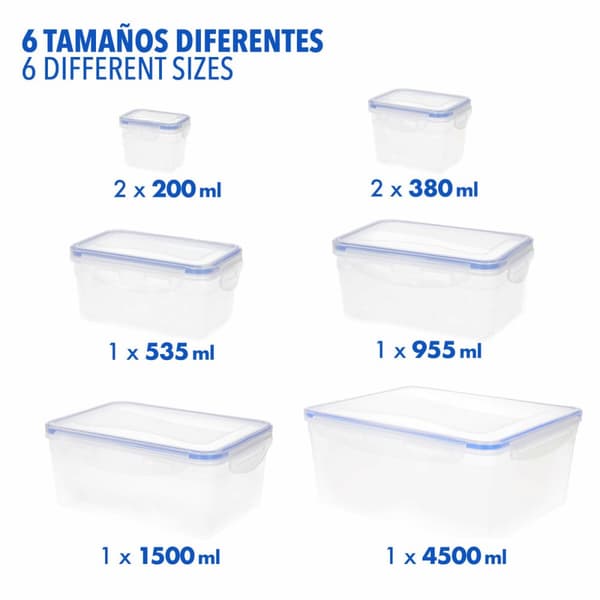 Set med stapelbara, hermetiskt förslutna, matlådor Max Home 27 x 12 x 20 cm 6 antal
