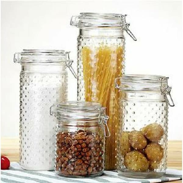 Uppsättning med 4 Burkar DKD Home Decor Glas Transparent Rostfritt stål 10 x 10 x 33 cm