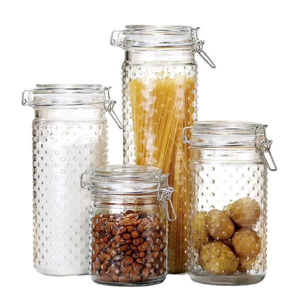 Uppsättning med 4 Burkar DKD Home Decor Glas Transparent Rostfritt stål 10 x 10 x 33 cm