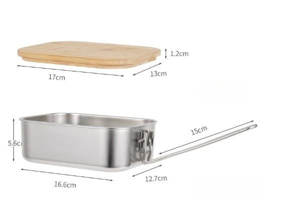 Rostfritt stål lunchlåda utomhus bambu träbricka lock bento låda camping bärbar picknick lunchlåda