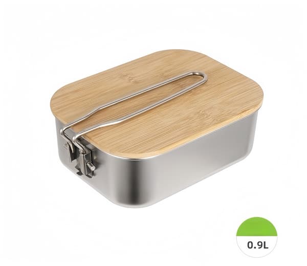 Rostfritt stål lunchlåda utomhus bambu träbricka lock bento låda camping bärbar picknick lunchlåda