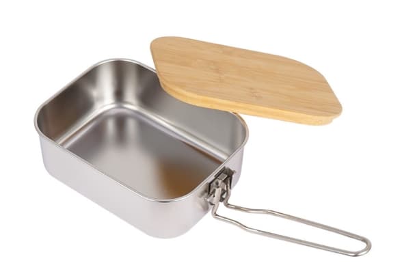 Rostfritt stål lunchlåda utomhus bambu träbricka lock bento låda camping bärbar picknick lunchlåda