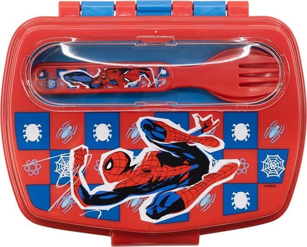 Tataway Röd Marvel Spiderman Plastisk Matlåda med Sked och Gaffel, för Barn