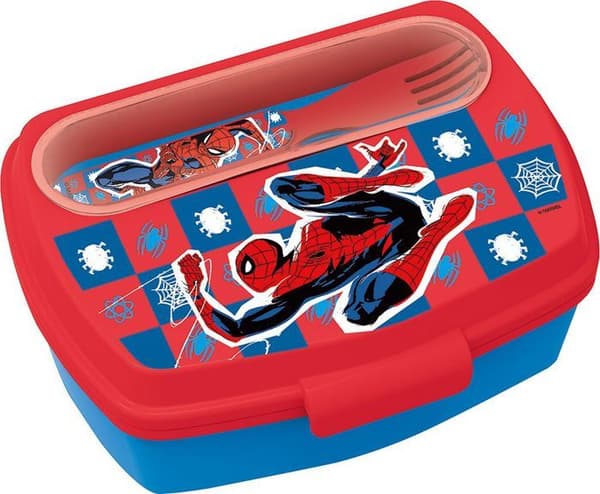 Tataway Röd Marvel Spiderman Plastisk Matlåda med Sked och Gaffel, för Barn