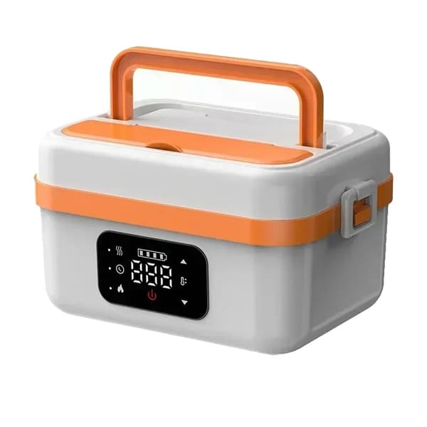 Bærbar trådløs madkasse, selvforsynende, stor kapacitet, LCD-display,orange