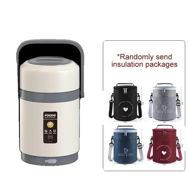 Elektrisk Madkasse, Rustfrit Stål, USB Strømforsyning, Lækagesikker Design,Hvid - Madkasse, 1.6L