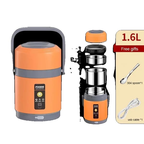 USB Elektrisk Varmelunchboks, 1,6L/2,0L Kapacitet, Rustfrit Stål Materiale,1.6L orange Ingen stik