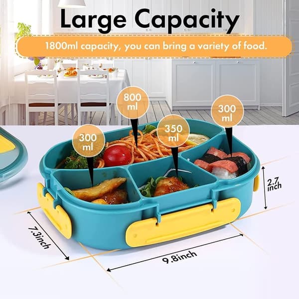 OBOSOE Stor 4-facks matlåda 1800ml med bestick – BPA-fri plast, mikrovågsugnssäker lunchlåda för skola/kontor/resor