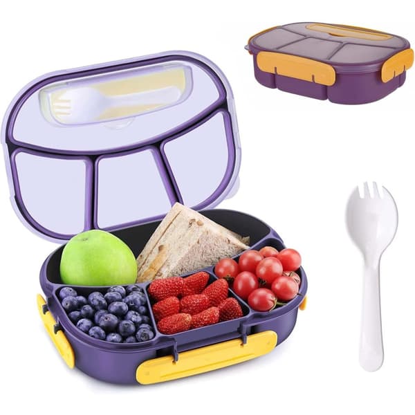 OBOSOE Stor 4-facks matlåda 1800ml med bestick – BPA-fri plast, mikrovågsugnssäker lunchlåda för skola/kontor/resor Lila