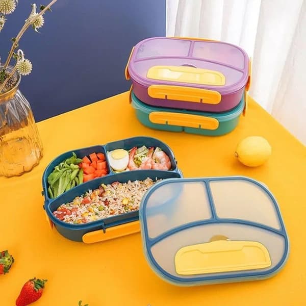 Bomclap Lunchlåda med 4 separata fack & bestick – 1800ml mikrovågssäker matlåda i plast med läcksäkert lock