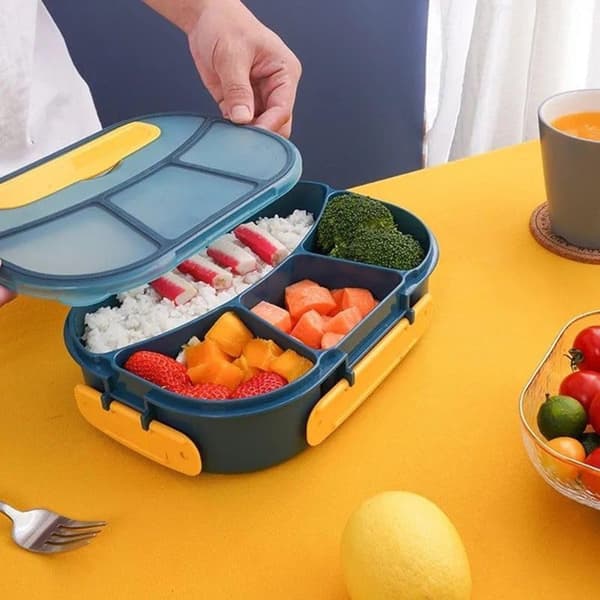 Bomclap Lunchlåda med 4 separata fack & bestick – 1800ml mikrovågssäker matlåda i plast med läcksäkert lock
