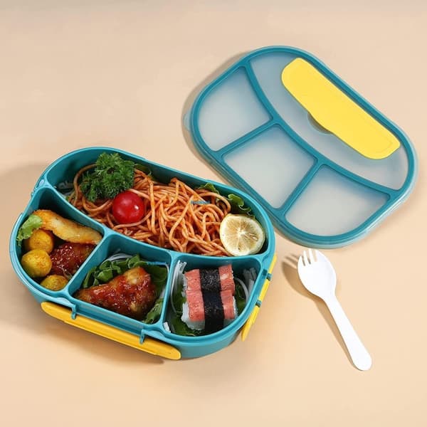 Bomclap Lunchlåda med 4 separata fack & bestick – 1800ml mikrovågssäker matlåda i plast med läcksäkert lock