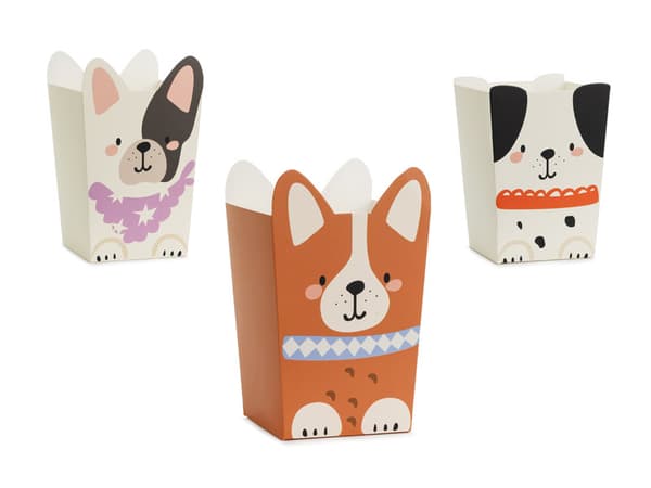 Popcornæsker Hunde, 8,7x8,7 cm, mix (1 pakke / 6 stk.)