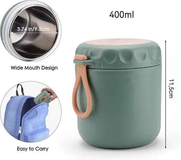 Lollanda Matbehållare i rostfritt stål 400 ml – isolerad termos med sked för soppa, mat & gröt