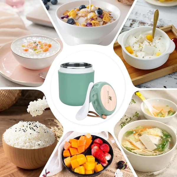 Lollanda Matbehållare i rostfritt stål 400 ml – isolerad termos med sked för soppa, mat & gröt