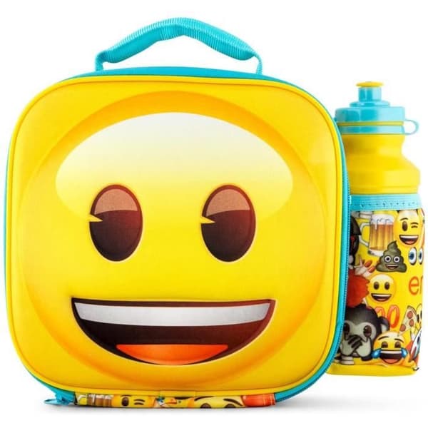 The Emoji Movie 3D Thermal Lunch Bag för barn i skolan med SPORT-flaska - isolerad snackspåse för barn med drinkar...