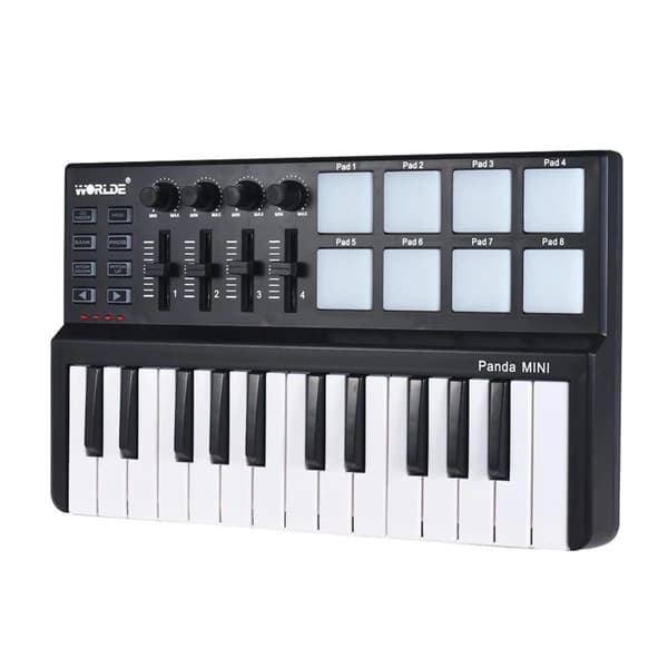 WORLD Panda MINI MIDI Keyboard Controller, 25 hastighetskänsliga tangenter, 8 färgglada bakgrundsbelysta triggerpads,A