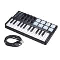 Miniatyrbillede 1 af 2: USB MIDI-tastatur, 25 anslagsfølsomme taster, 8 bagbelyste triggerpads,sort