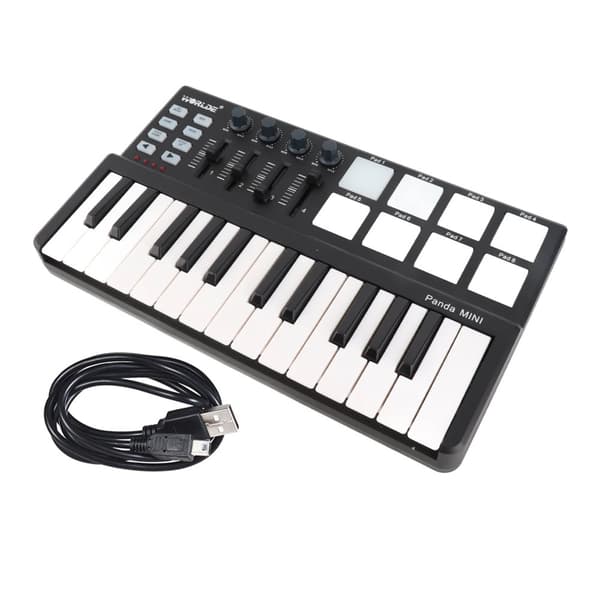 MIDI Keyboard Controller, 25 Taster Ultra Bærbar, 8 Farverige Bagbelyste Trigger Pads,sort