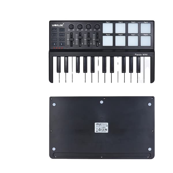 MIDI Keyboard Controller, 25 Taster, 8 Farverige Bagbelyste Trigger Pads, USB-forbindelse,sort
