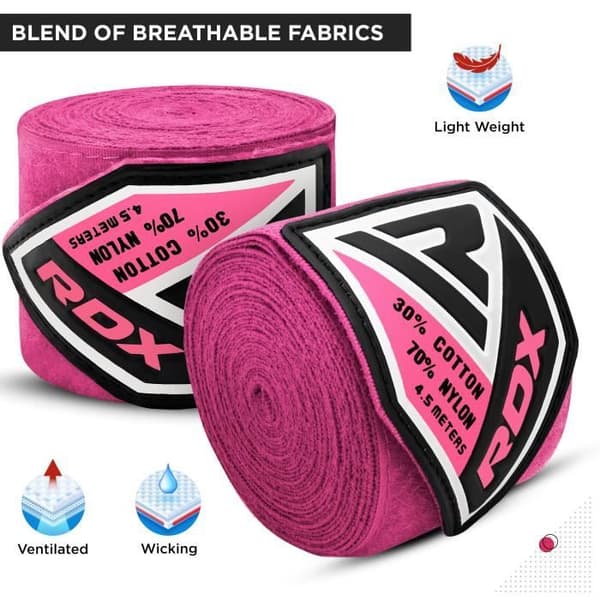 RDX Elasticated Hand Wraps - Rosa - Boxning Kickboxning - Kolfiber - 4,5 meter
