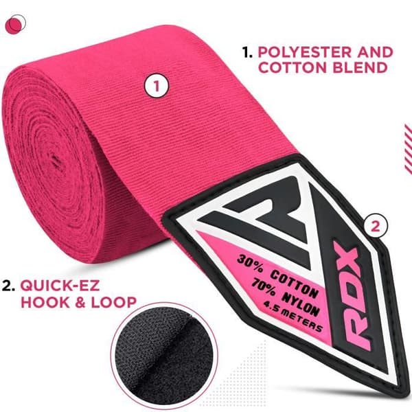 RDX Elasticated Hand Wraps - Rosa - Boxning Kickboxning - Kolfiber - 4,5 meter