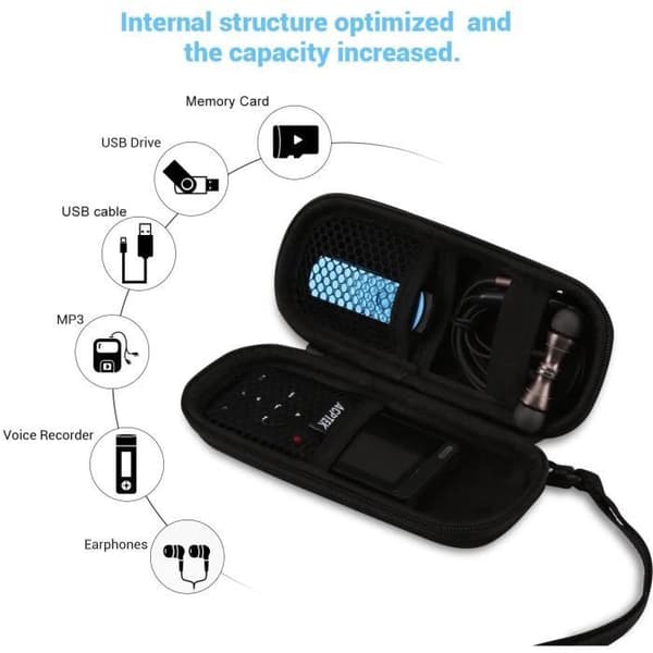 Hårt EVA-fodral för 2,4'' stor skärm MP3 och vattentät anti-chock digital diktafon för MP3-hörlurar-Micro SD-kort-tillbehör