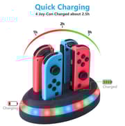 4-i-1 Controller oplader Station Fast opladning Dock Stand med LED lys til Nintendo Switch Joy-con sort