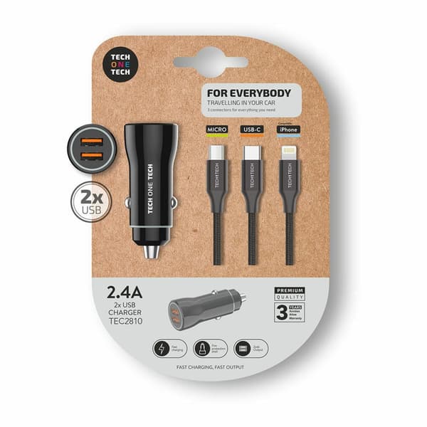 USB Yleisautolaturi + Kaapeli Tech One Tech TEC2810 Double USB x 2