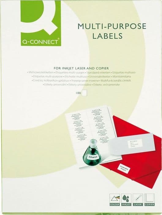 Q-connect - KF10647 - Universella etiketter, 70x37 mm, rektangulära, vita 100 blad.