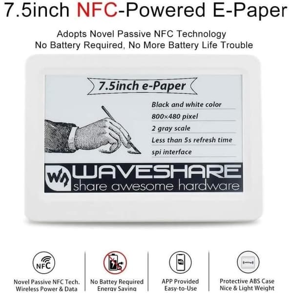 Bästa e-läsare 7,5 tum NFC-driven e-papperdisplay