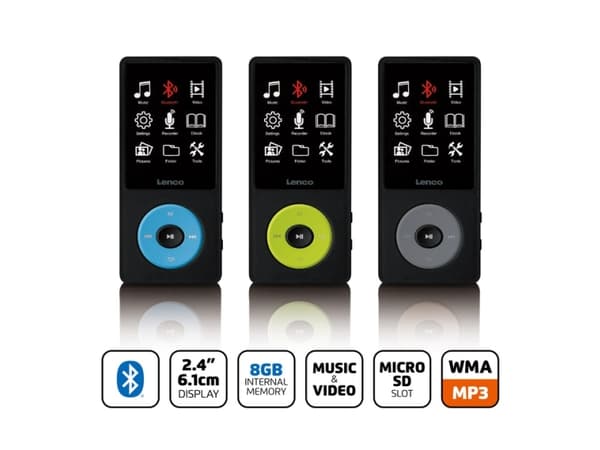 Lenco Xemio-860BU, MP3-spiller, 8 GB, LCD, 60 g, Sort, Blå, Hodetelefoner